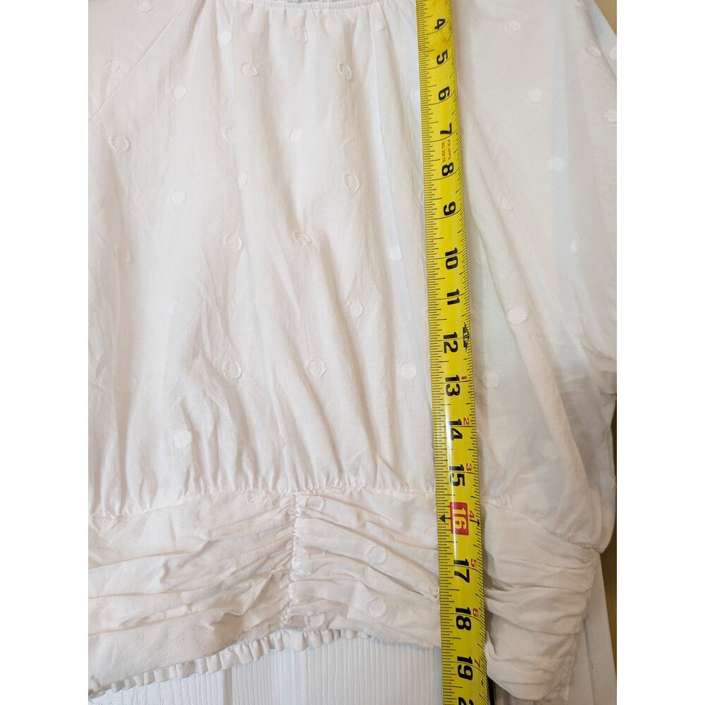 Maeve by Anthropologie White Textured Balloon Sleeve Blouse Size 0 Cropped - Picture 8 of 8